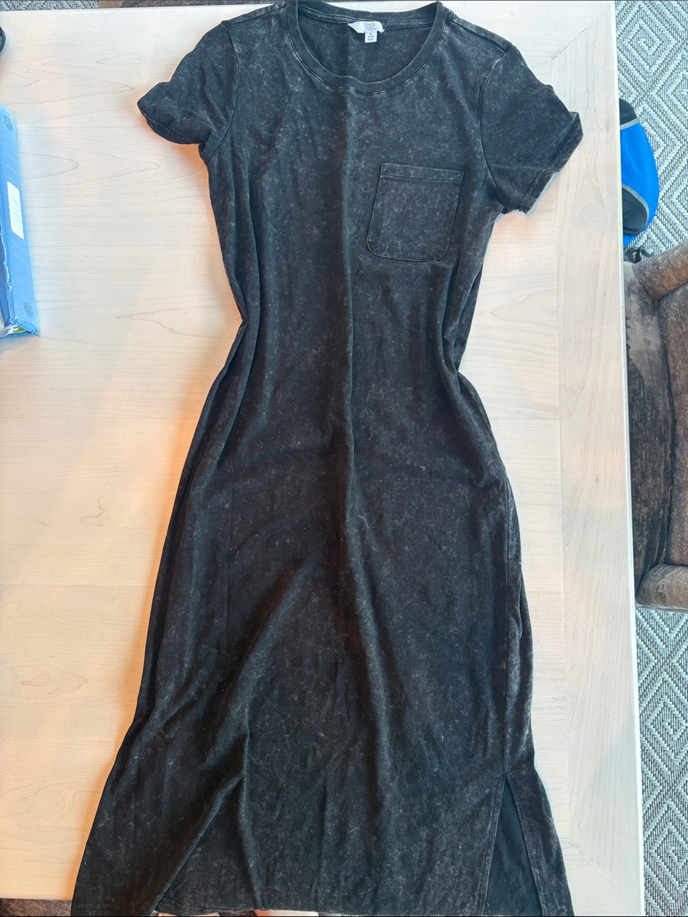 Time and Tru Washed Black Short Sleeve Maxi with Chest Pocket